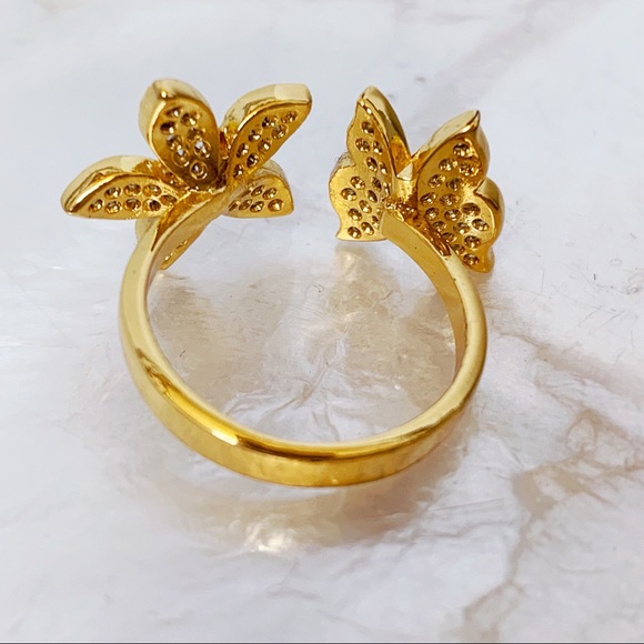 Gold Tone Rhinestone Open Butterfly Ring - Picture 5 of 6